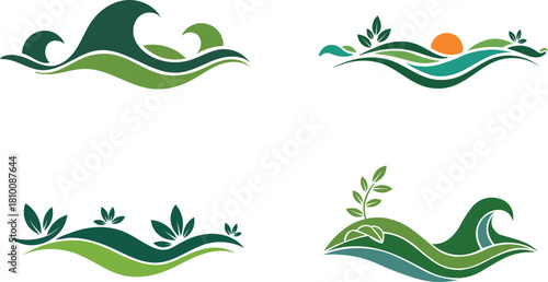 Four nature inspired logo designs isolated on showcase green hues
