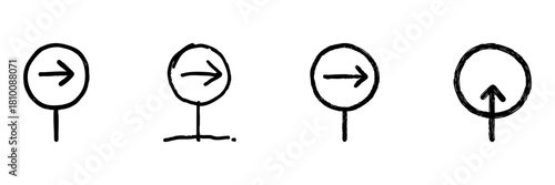 Circular Arrow Sign Line Icon Set In Doodle Style. Directional Navigation And Movement Indication Outline Sketch Collection. Hand Drawn Isolated Vector Illustration