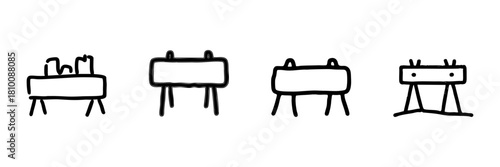 Construction Barrier Line Icon Set In Doodle Style. Roadblock, Safety, And Traffic Control Outline Sketch Collection. Hand Drawn Isolated Vector Illustration