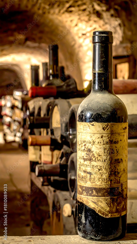 Fototapeta premium Weinkeller mit Weinflaschen
