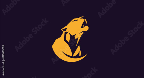 Gold geometric animal silhouette, howling upward, against a dark purple background