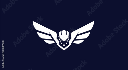 A white stylized head with wings on a dark background. Geometric lines give a tech feel