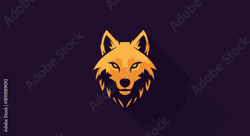 Golden wolf head emblem with a long shadow on a dark purple background