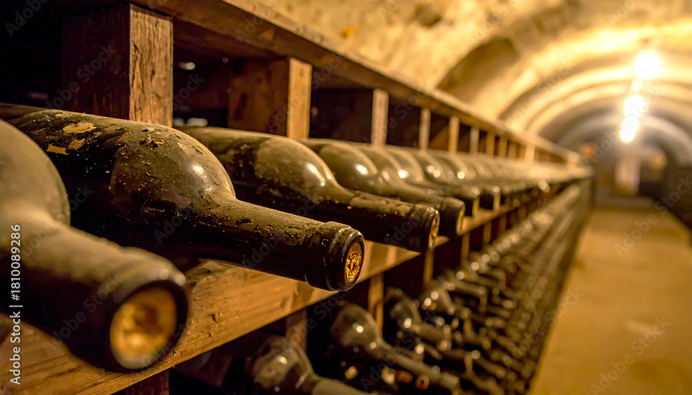 Fototapeta premium Weinkeller mit Weinflaschen