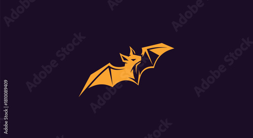 An orange stylized bat silhouette against a dark purple background