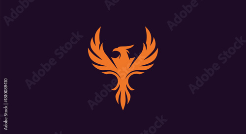 A stylized orange bird with outstretched wings on a dark purple background