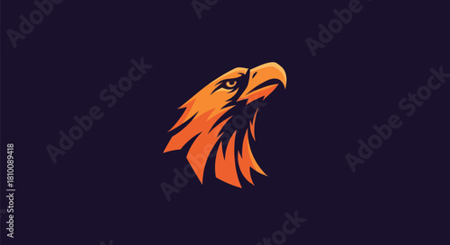 Vector illustration of an eagle head, stylized in warm hues, against a dark blue backdrop