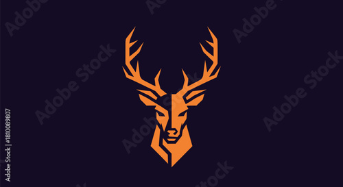 A stylized deer head in orange against a dark purple background, centered