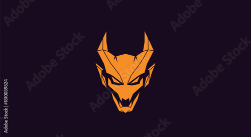 A stylized orange animal skull against a dark purple backdrop. Angular design, sharp features