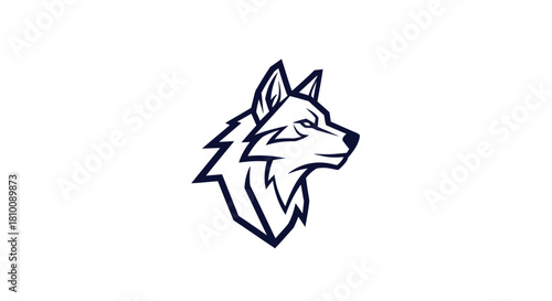 A minimalist line-art illustration of a wolf's head facing right, on a white background