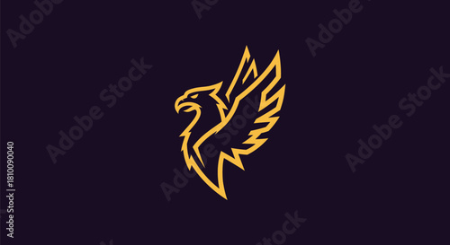 Gold griffin emblem on a dark purple background. Abstract, simplified vector illustration