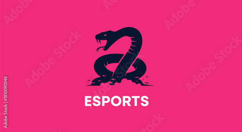 Dark silhouette snake illustration on a vibrant pink backdrop with "ESPORTS" text