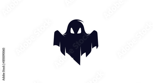 A simple, dark-blue silhouette of a ghost on a white background