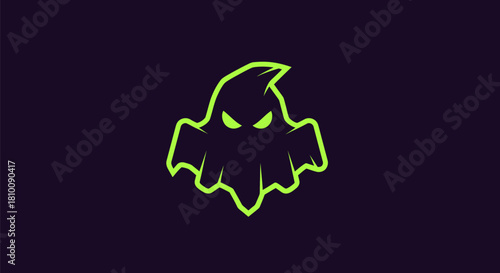A neon green ghost icon against a dark purple background, with a spooky, ominous glow