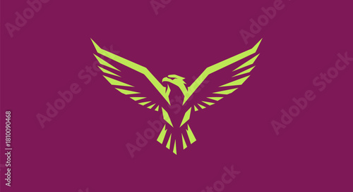 A geometric eagle spreads its wings against a purple background