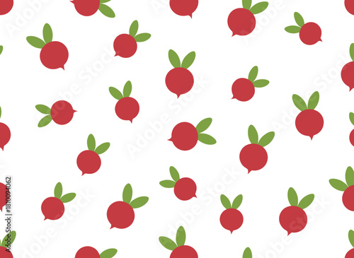 Seamless radish pattern featuring an endless vegetable background, natural vegetarian repeating print, repeatable texture design, flat vector illustration suitable for textiles, fabrics, wrapping
