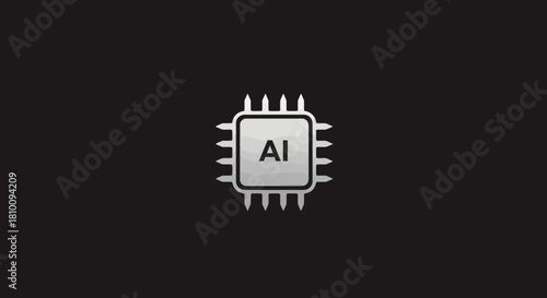 Silver AI chip on black background
