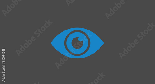 Blue minimalist eye icon on gray