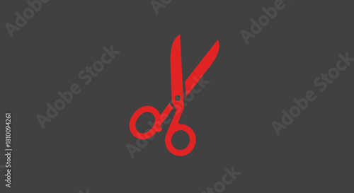 Red scissors icon, blades open, set against a dark gray background