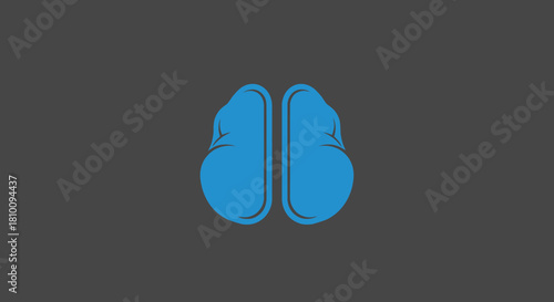 Symmetrical blue brain icon on dark gray background