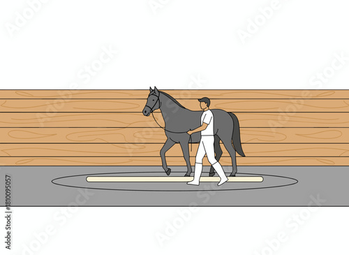 A horse kicks out with its hind legs and refuses to be saddled, displaying disobedient behavior that troubles riders, particularly with the stallion, shown in a flat vector illustration on a white