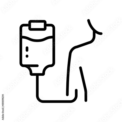 Intravenous therapy medical outline icon. Vector illustration of an IV drip bag with a tube, for healthcare apps, medical websites, and hospital-related visuals.