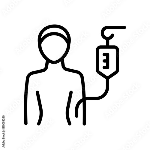 Chemotherapy outline icon. Intravenous therapy medical sign. Vector illustration of an IV drip bag with a tube and stand, for healthcare apps, medical websites, and hospital-related visuals.