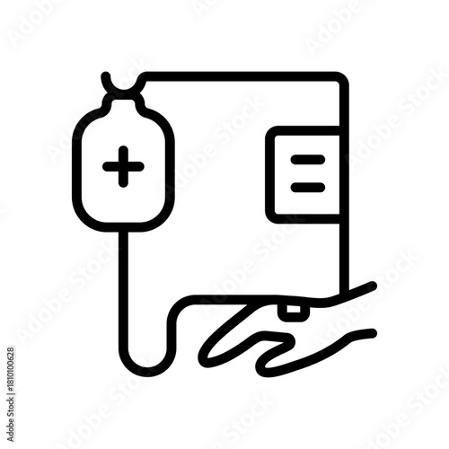 Intravenous saline drip line icon, world cancer day and chemotherapy, blood transfusion vector graphics. IV therapy symbol for healthcare apps, medical websites, and hospital-related visuals.