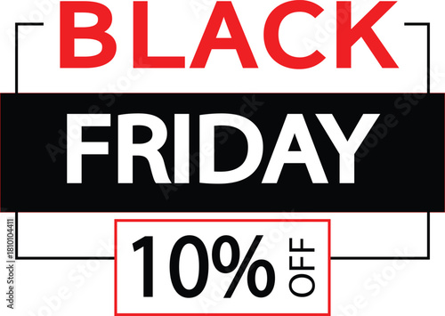 Clean black friday sale vector with bold red banner and 10 percent text on transparent background