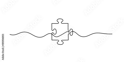 Puzzle vector illustration of continuous one line art design, Continuous one line drawing of puzzle. One line drawing illustration of puzzle game.