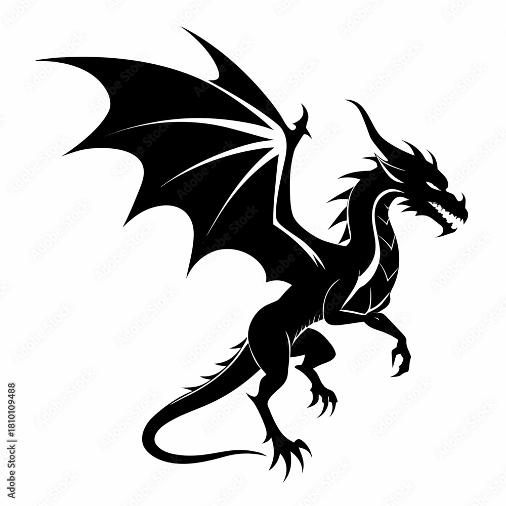 Obraz premium Black dragon silhouette vector illustration Vector, illustration