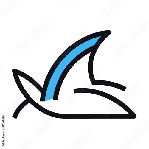 Stylized shark fin icon with blue accent Vector, illustration