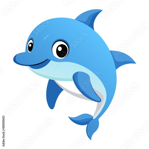 Cute blue cartoon dolphin illustration Vector, illustration