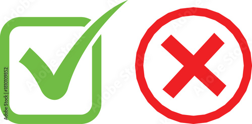 Green checkmark in a square and red cross in a circle