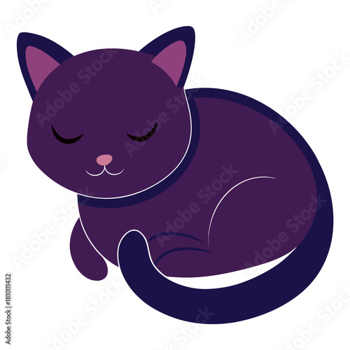 Sleeping purple cartoon cat illustration Vector, illustration