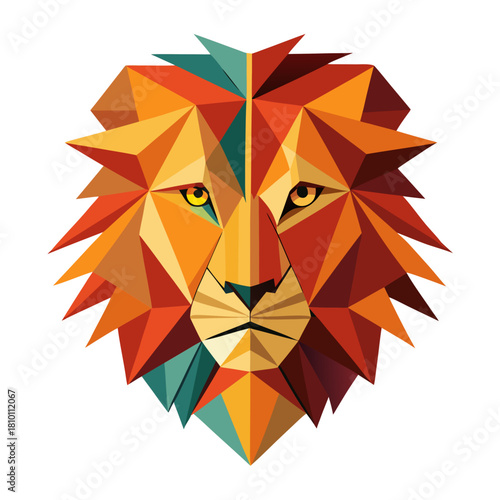 Vibrant geometric low-poly lion head illustration Vector, illustration