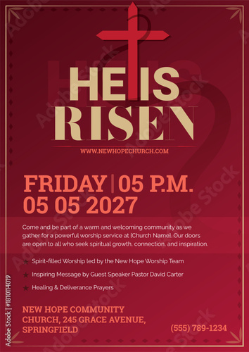 He is risen Easter flyer Christian poster design