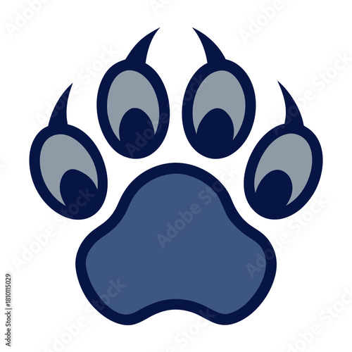 Stylized blue and gray animal paw print with claws Vector, illustration