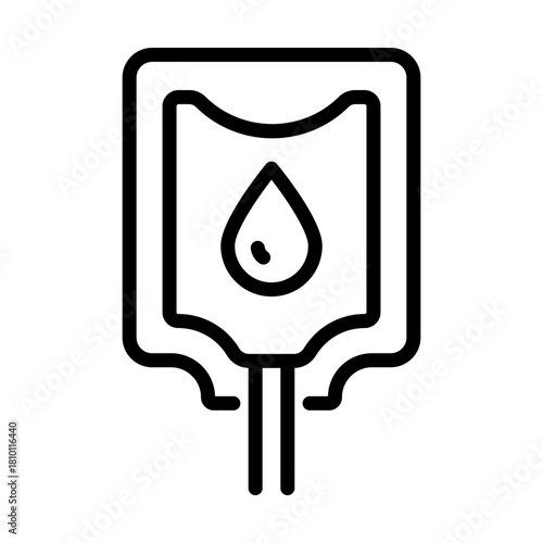 Saline outline icon. IV drip bag with a tube. Vector illustration of an intravenous therapy, for healthcare apps, medical websites, and hospital-related visuals.