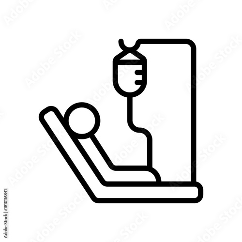 Chemotherapy outline icon. Intravenous therapy medical sign. Vector illustration of an IV drip bag with a tube and stand, for healthcare apps, medical websites, and hospital-related visuals.
