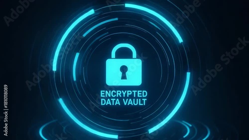 An illustration of an encrypted data vault, showcasing digital security and data protection concepts in a futuristic style.