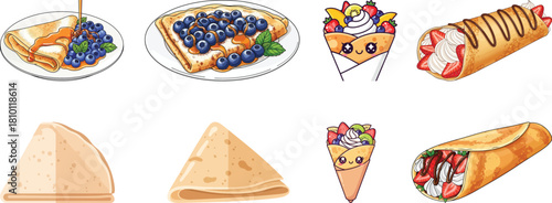 Sweet Crêpes and Pancake Vector Illustrations Set