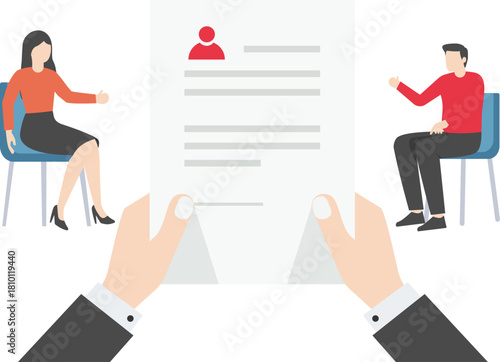 Hiring, several businessmen sitting in a row waiting to check resume

