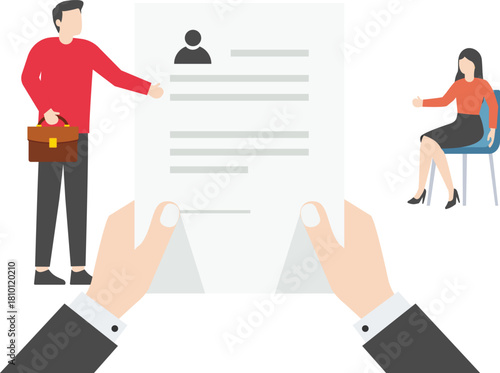 Hiring, several businessmen sitting in a row waiting to check resume

