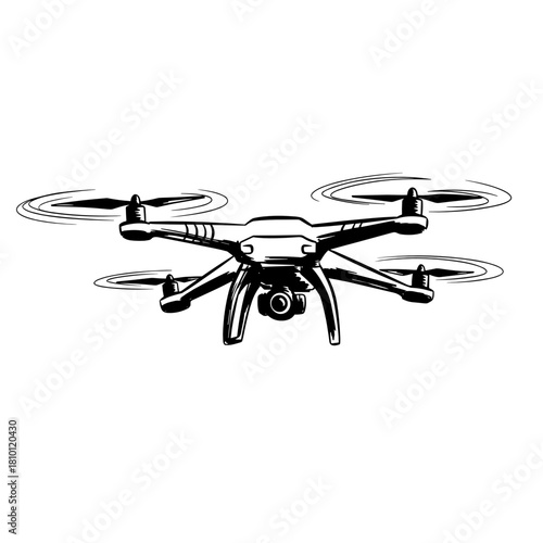 Illustration of a drone with camera on white background for technology concepts