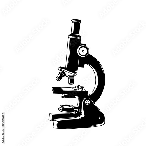 Illustration of a microscope on a white background for science and research concepts