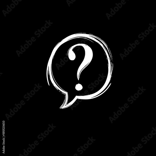 Illustration of a question mark inside a speech bubble on a black background for communication concepts