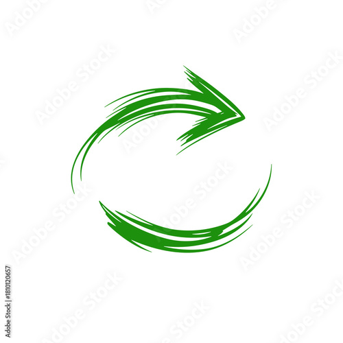 Illustration of a green refresh arrow on a white background for recycling and sustainability concepts