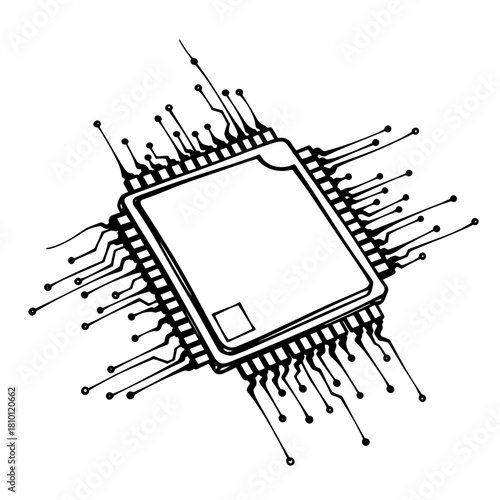 Illustration of a microchip on a white background for technology and electronics concepts