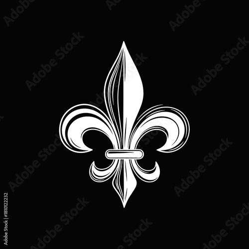 White fleur-de-lis emblem on a black background for royal theme